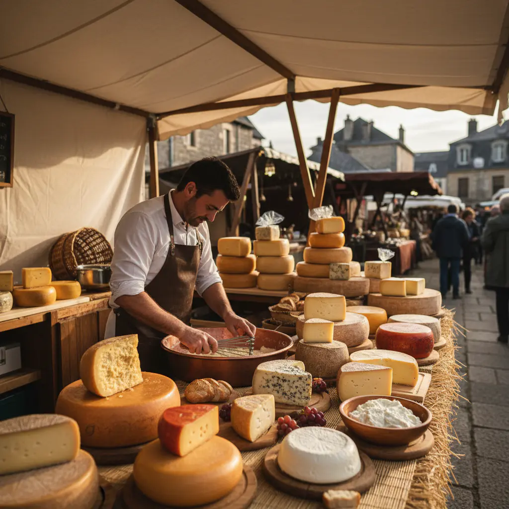 Ambachtelijke kaasbereiding en authentieke kazen op een streekmarkt