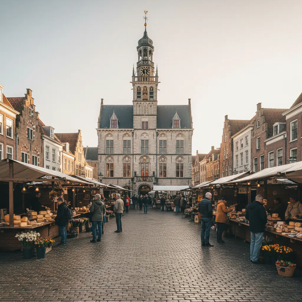 Stadhuis en marktplein van Gouda