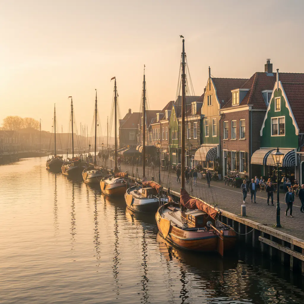 De sfeervolle haven van Volendam met traditionele schepen